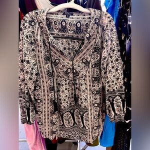 Lucky Brand Black and White Bohemian Blouse